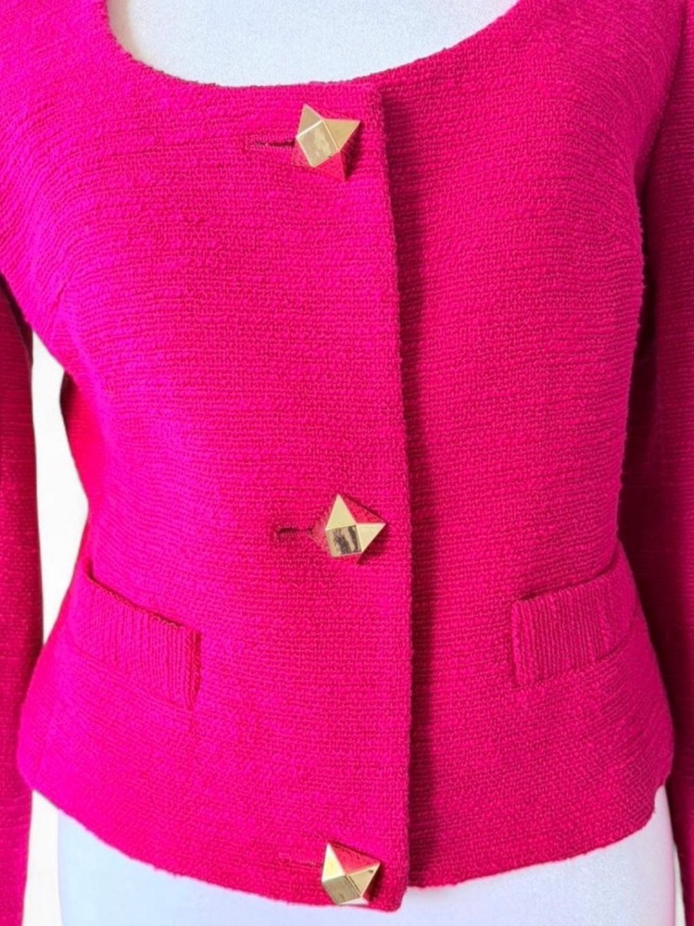 Express Hot Pink Tweed Blazer with Gold Buttons - Picture 2 of 4